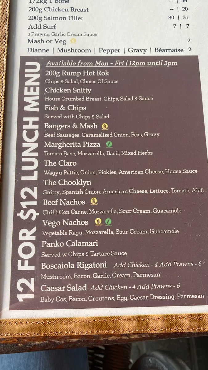 Menu, Clarendon Tavern