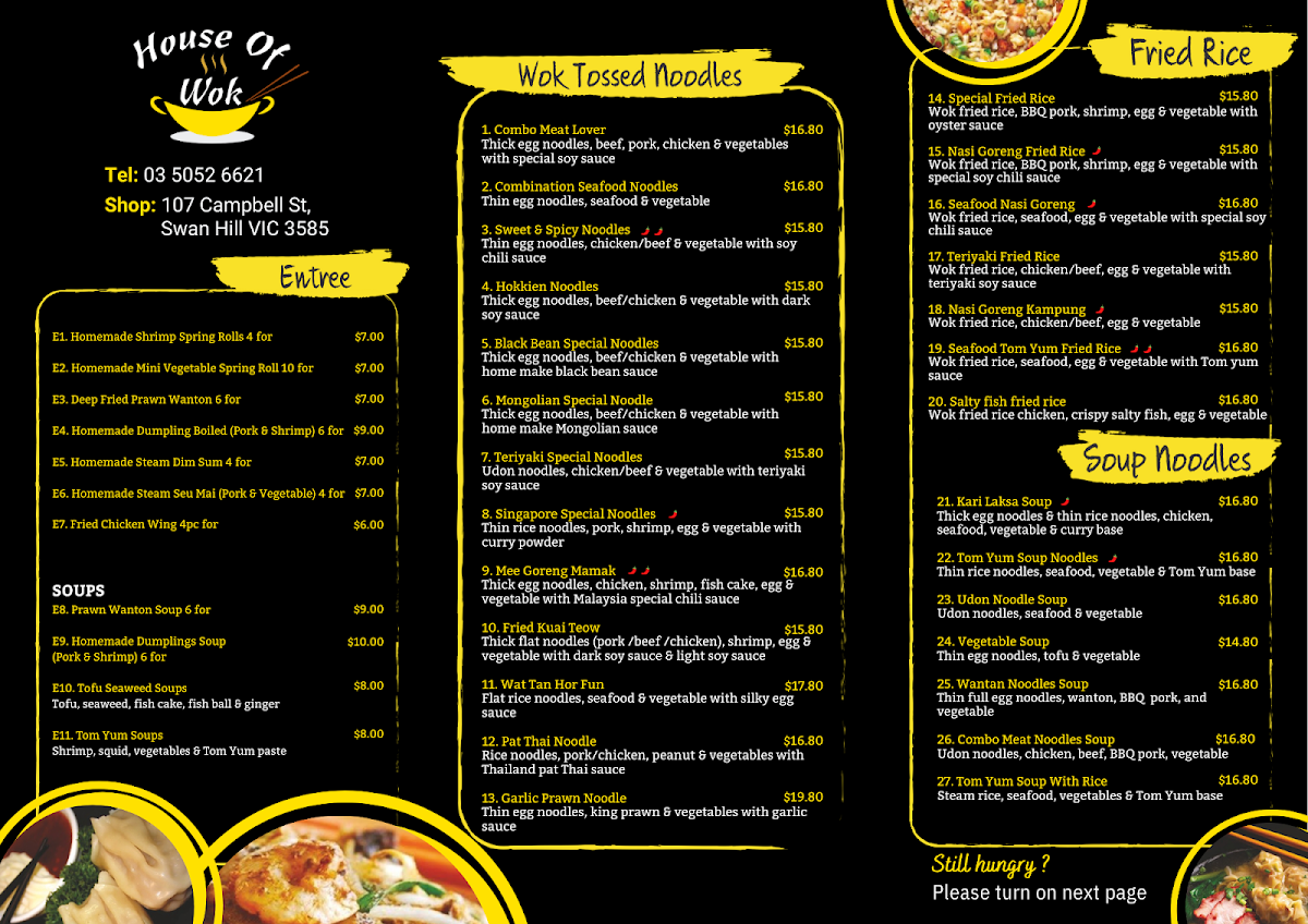 Menu, House Of Wok