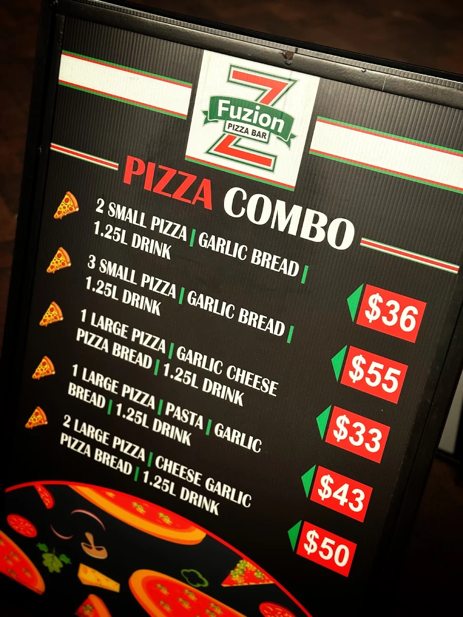 Menu, Fuzion Pizza Bar and Restaurant