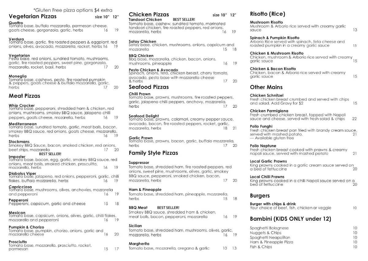 Menu, Fuzion Pizza Bar and Restaurant