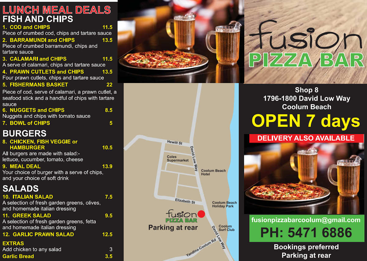Menu, Fuzion Pizza Bar and Restaurant