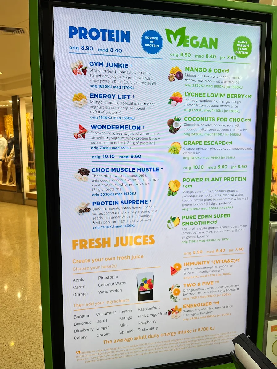 Menu, Boost Juice Coffs Harbour Plaza