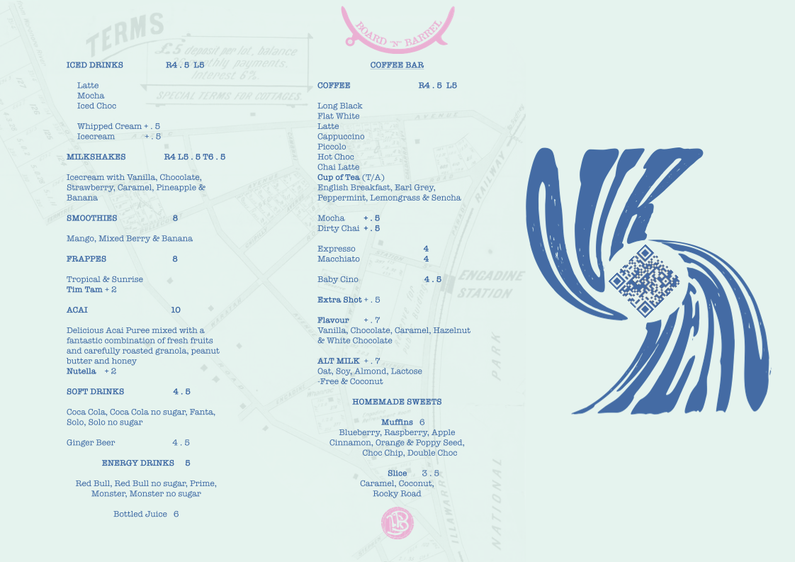 Menu, Board 'n' Barrel