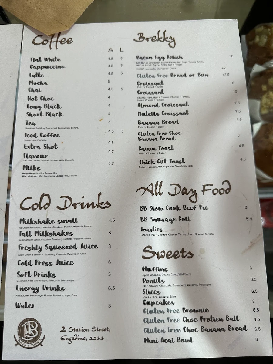 Menu, Board 'n' Barrel