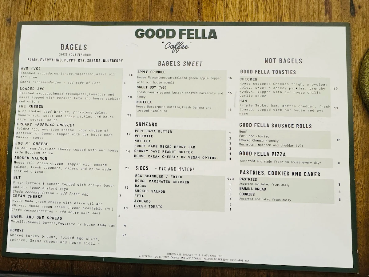 Menu, Good Fella Coffee