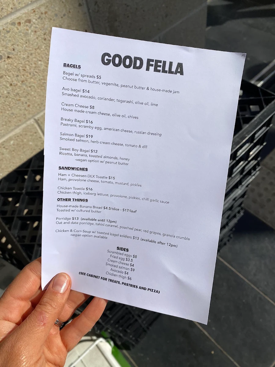 Menu, Good Fella Coffee