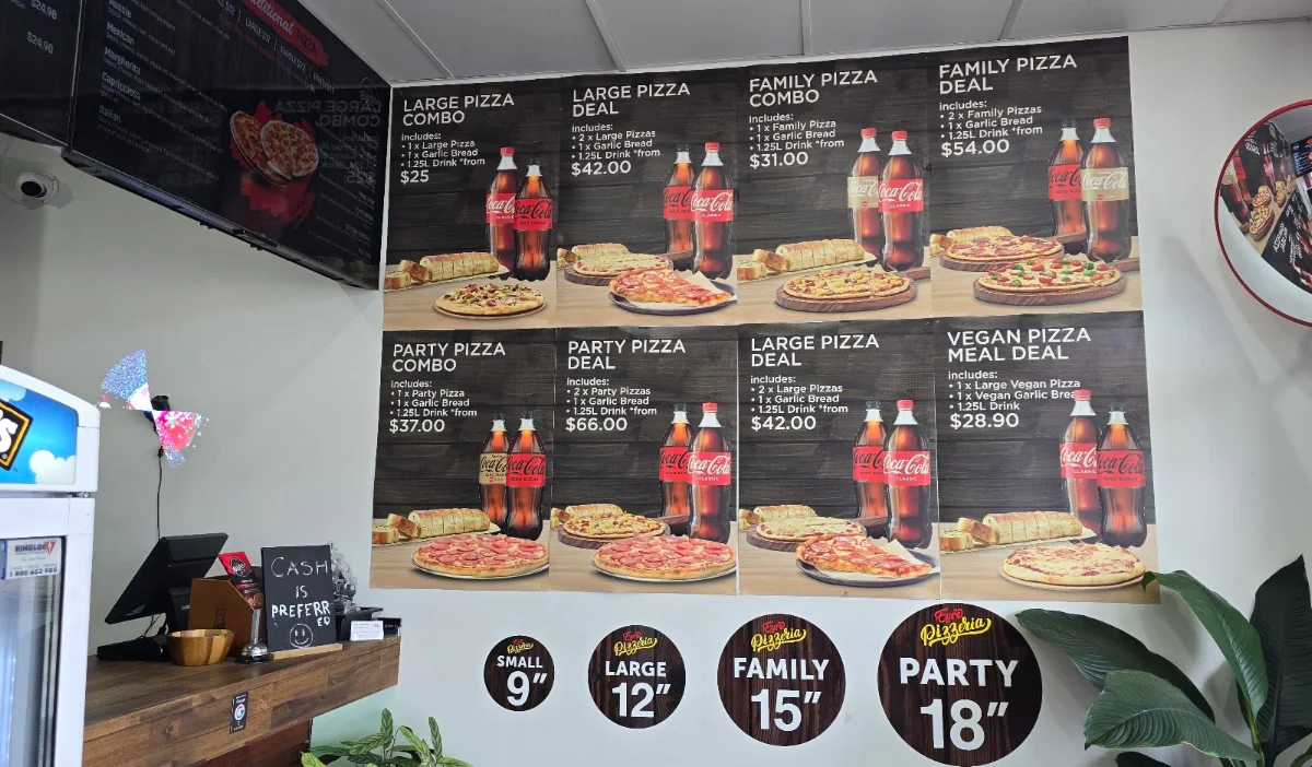 Menu, Eyre Pizzeria