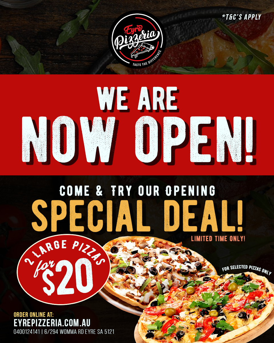 Menu, Eyre Pizzeria