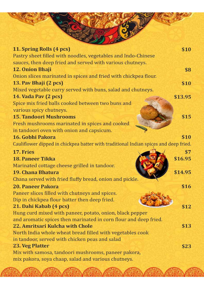 Menu, Masala Kitchen