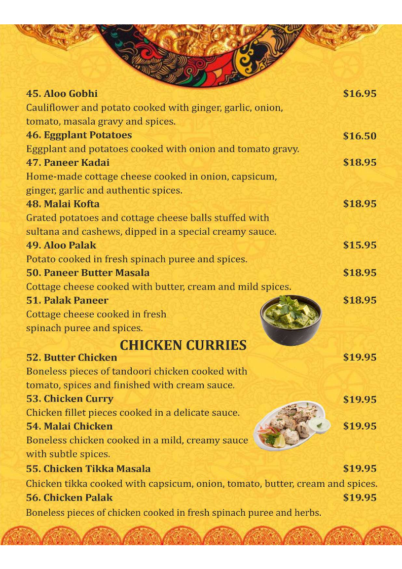 Menu, Masala Kitchen