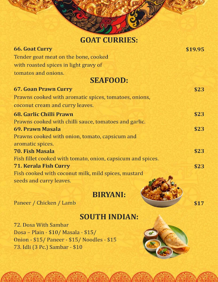 Menu, Masala Kitchen