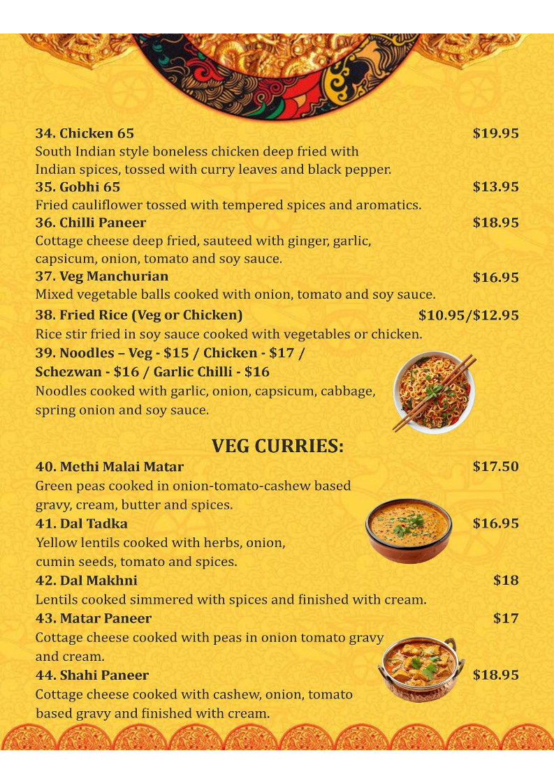 Menu, Masala Kitchen