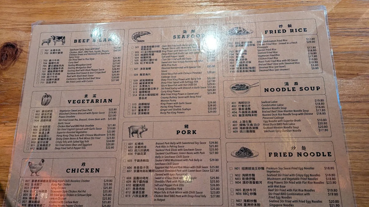Menu, Hong Kong Chef Shellharbour