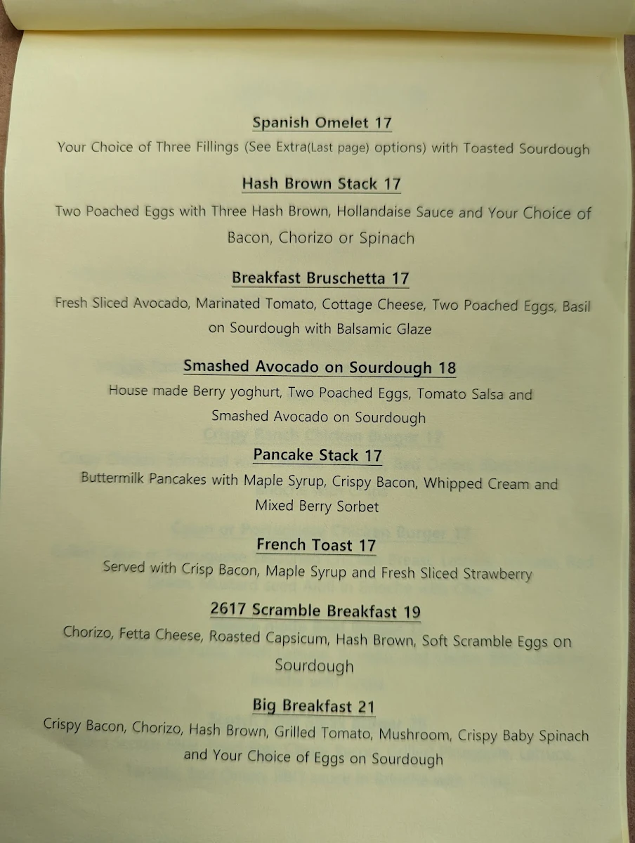 Menu, Cafe2617