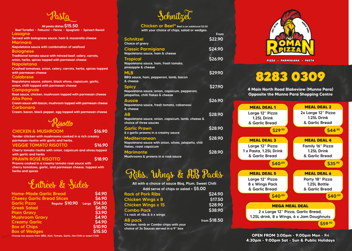 Menu, Roman Pizza Munno Para (Blakeview)