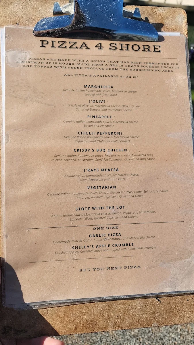 Menu, Pizza4shore