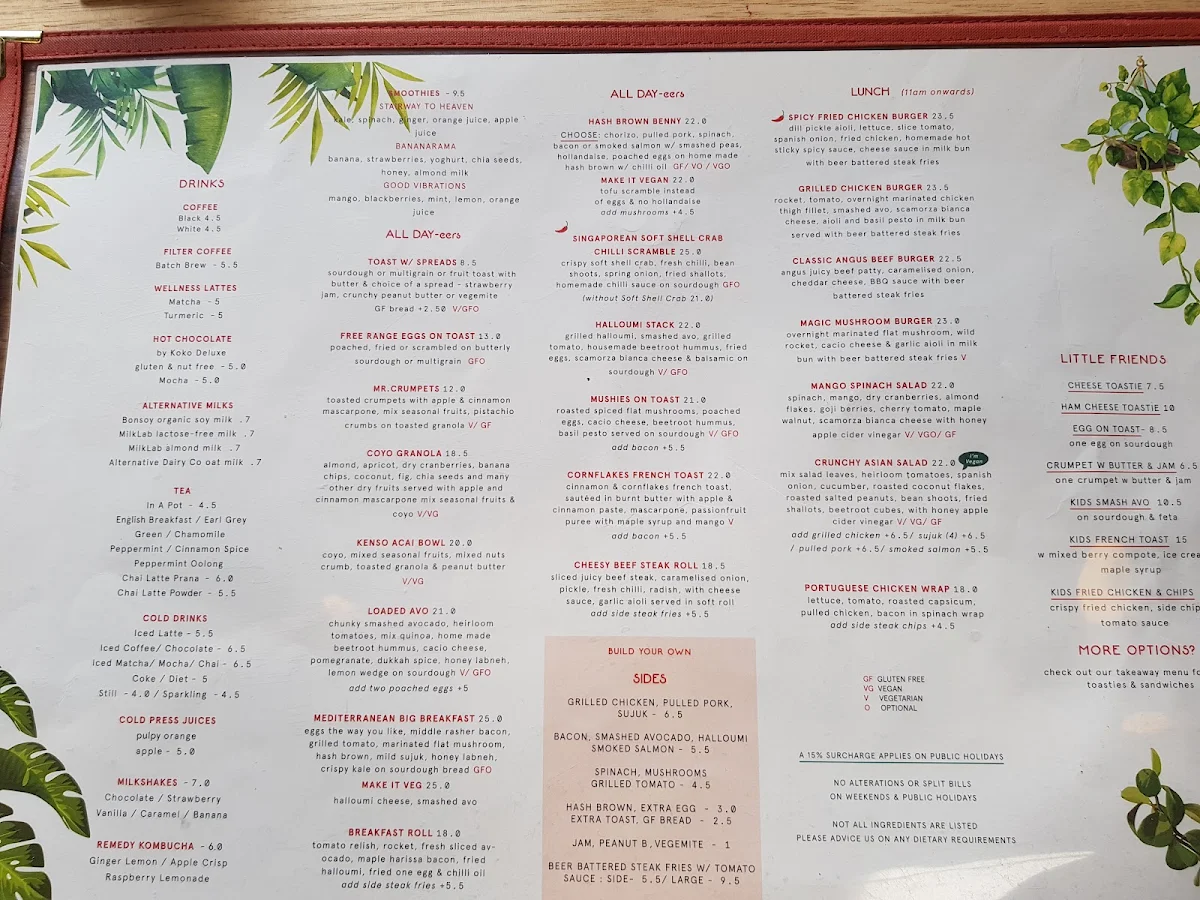 Menu, Mama Bear Cafe
