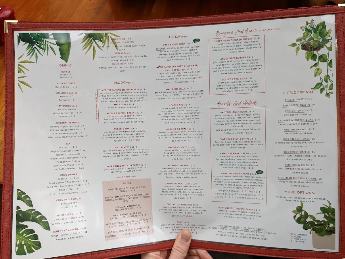 Menu, Mama Bear Cafe