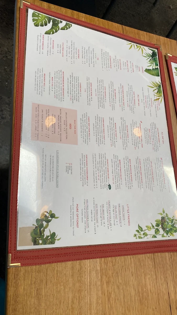 Menu, Mama Bear Cafe