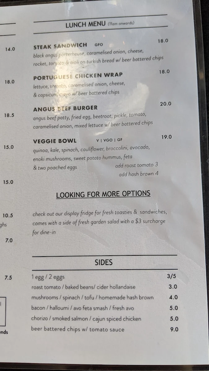 Menu, Mama Bear Cafe