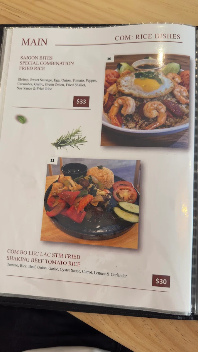 Menu, Saigon Bites Dining Inn
