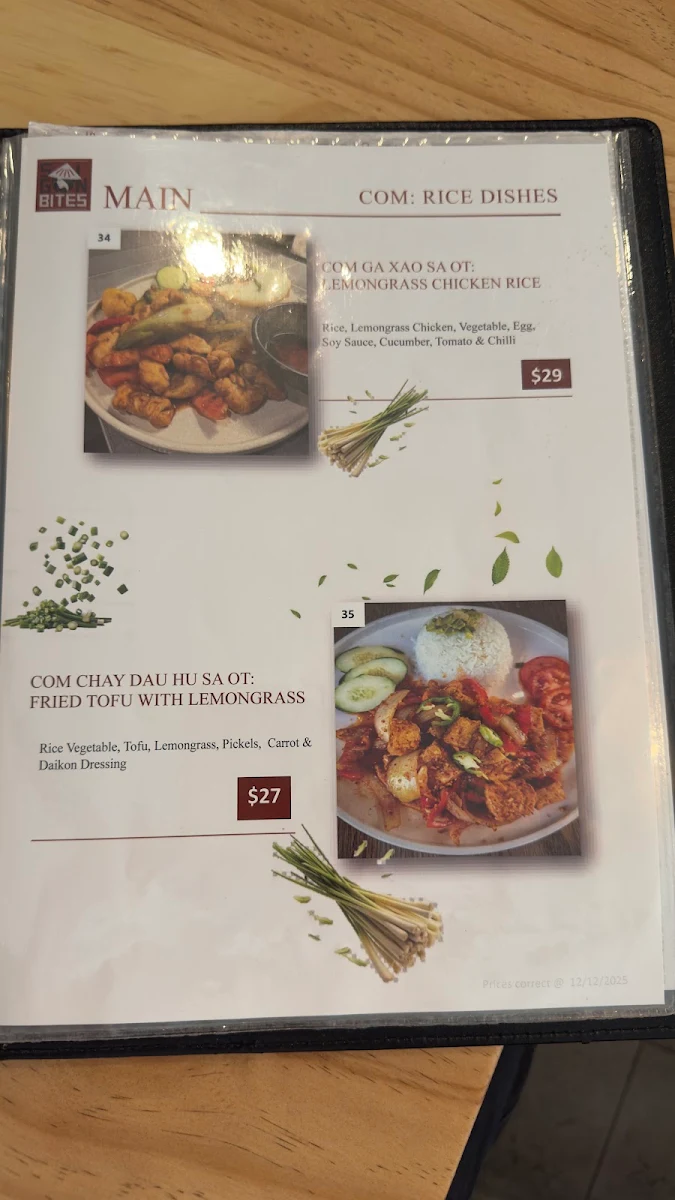 Menu, Saigon Bites Dining Inn