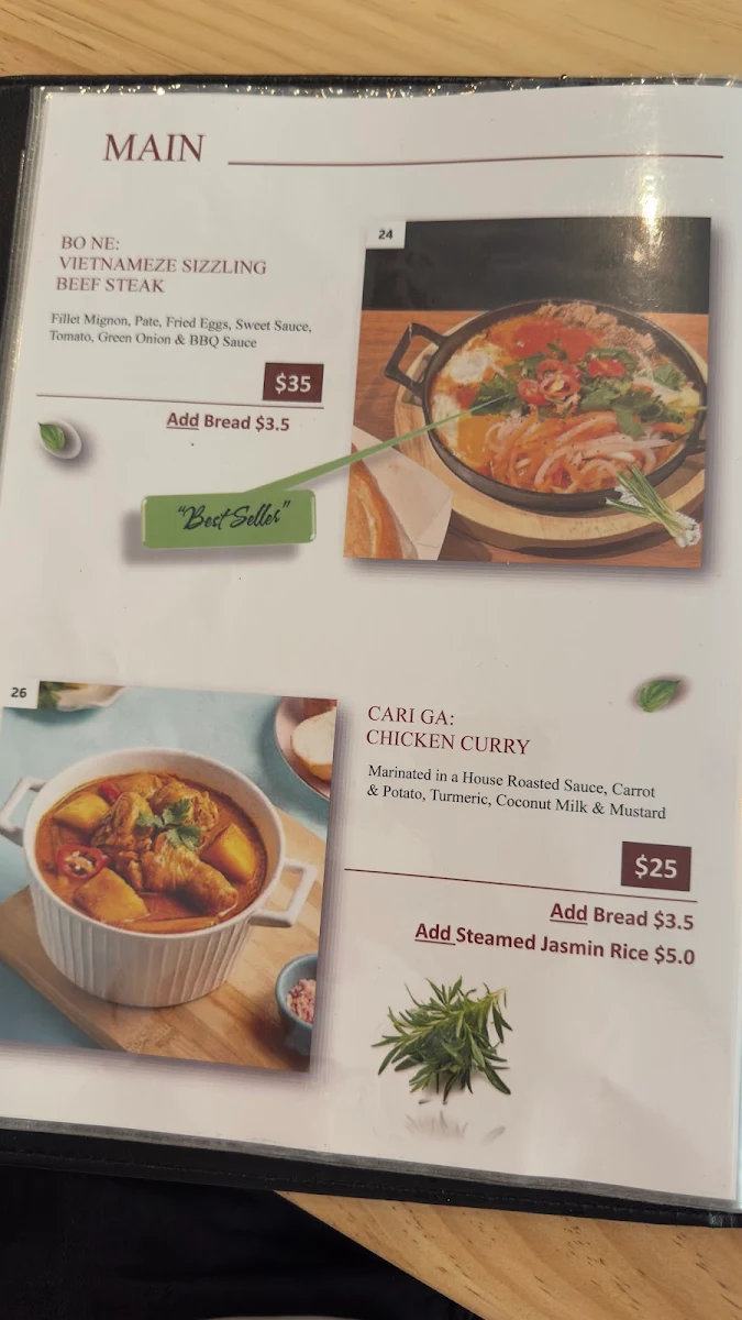 Menu, Saigon Bites Dining Inn