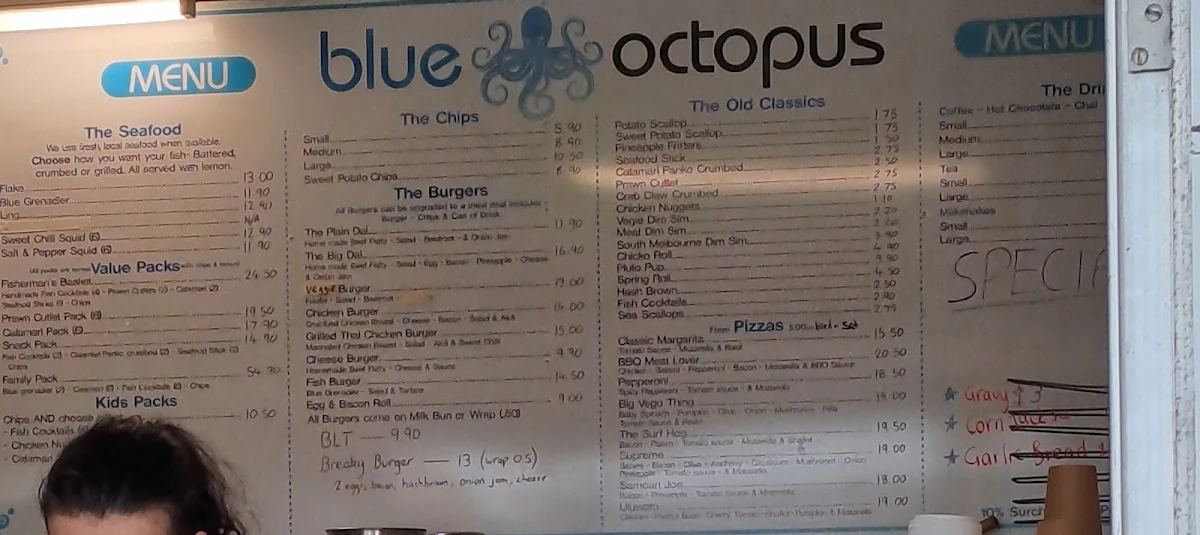 Menu, Blue Octopus Take Away