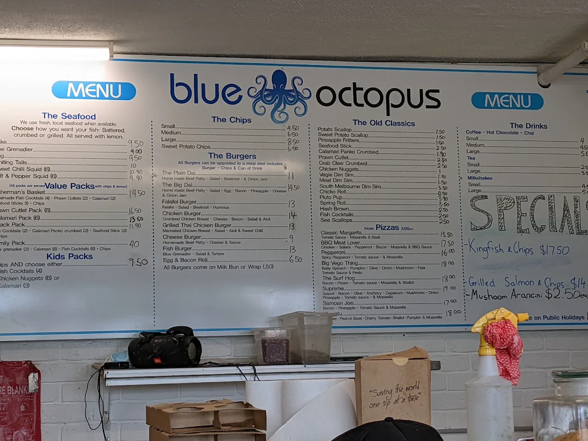 Menu, Blue Octopus Take Away