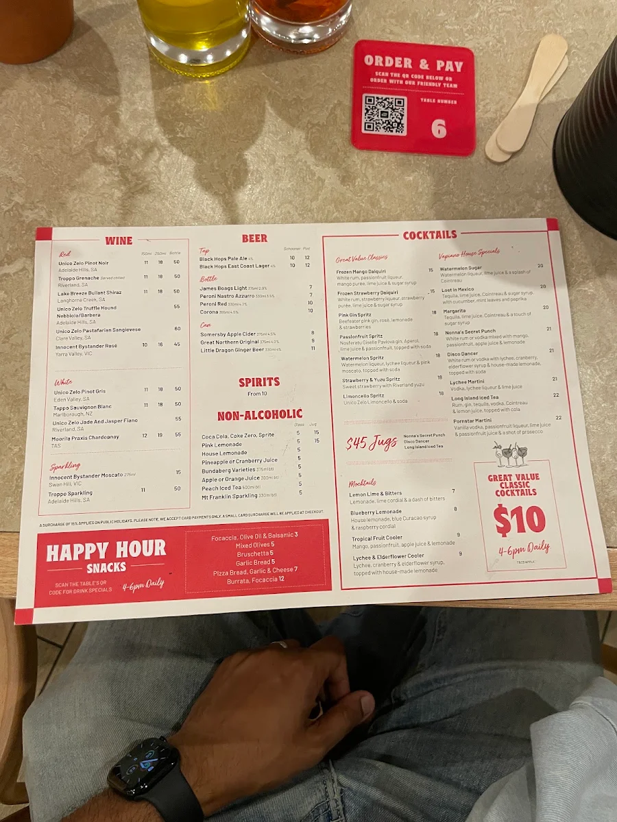 Menu, Vapiano Soul Boardwalk