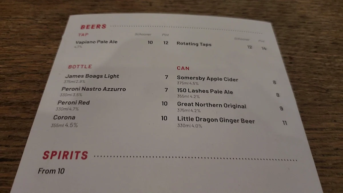 Menu, Vapiano Soul Boardwalk