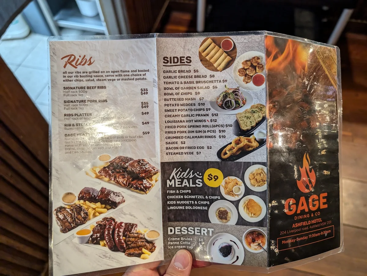 Menu, Ashfield Hotel