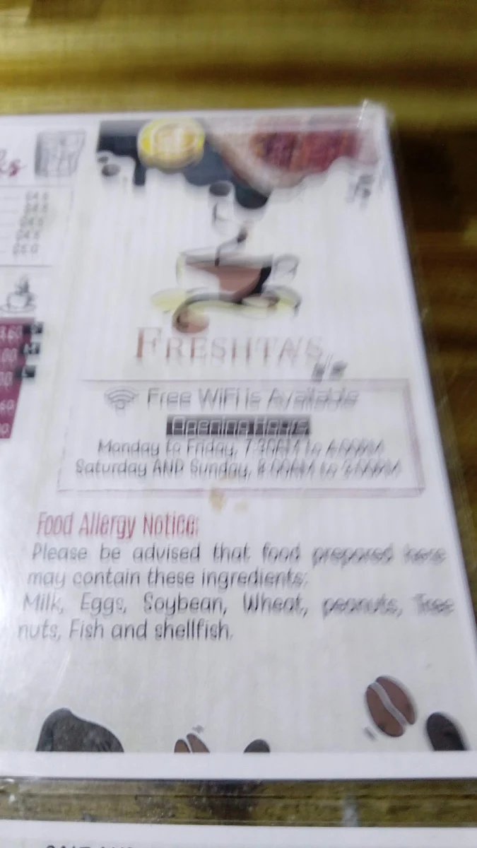 Menu, Freshta's