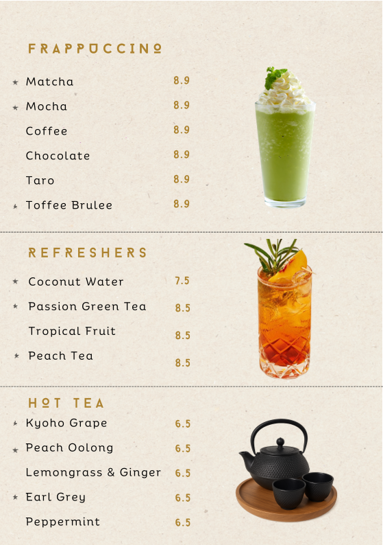 Menu, Cloud Brew Cafe