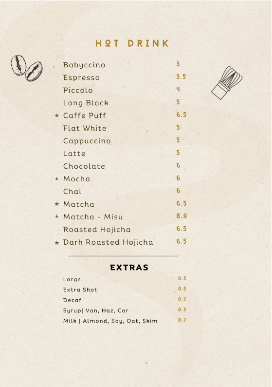 Menu, Cloud Brew Cafe