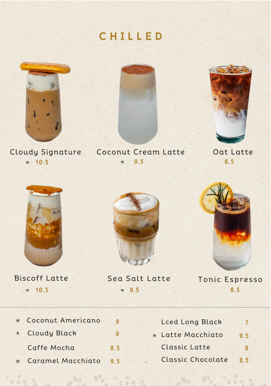 Menu, Cloud Brew Cafe