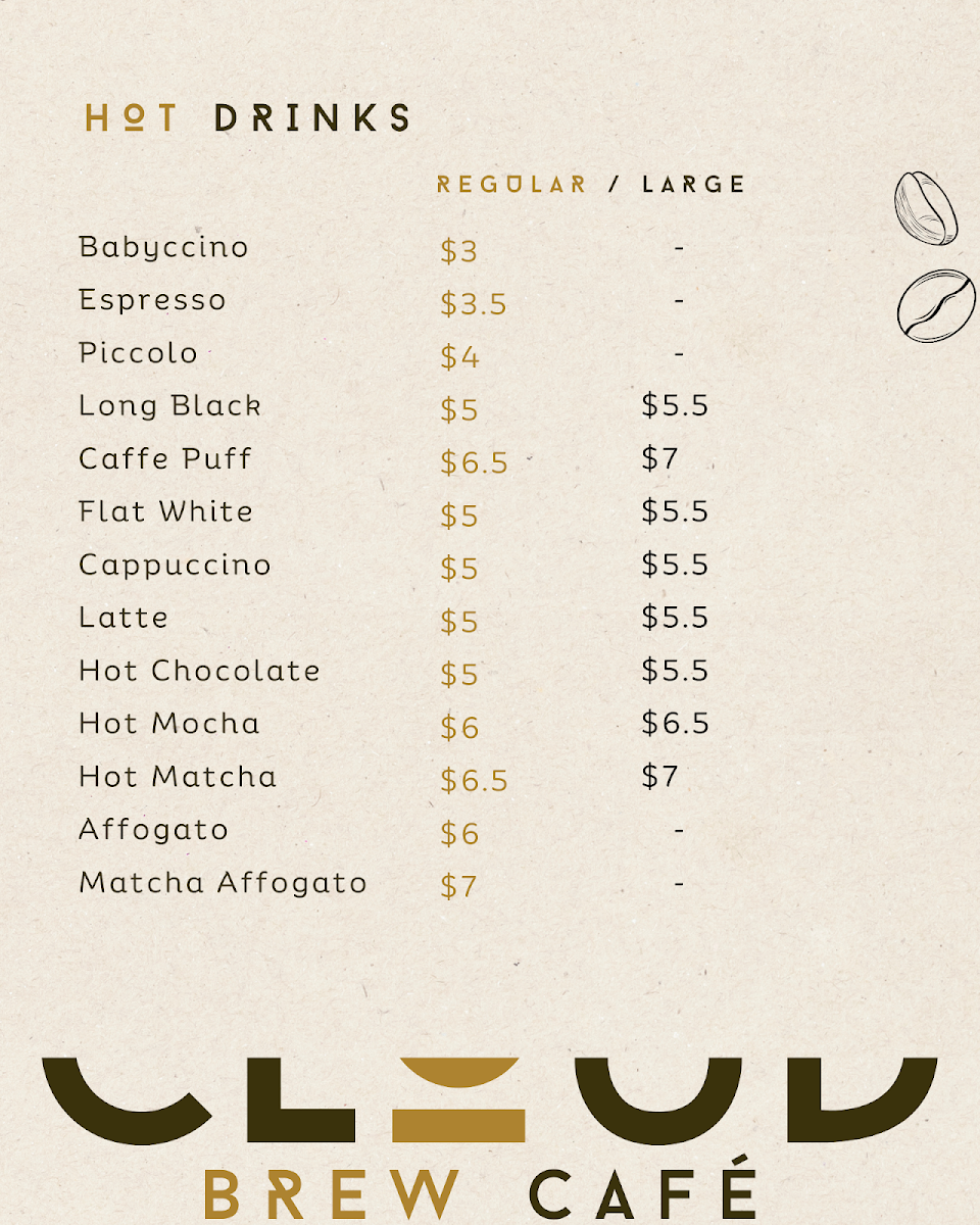 Menu, Cloud Brew Cafe
