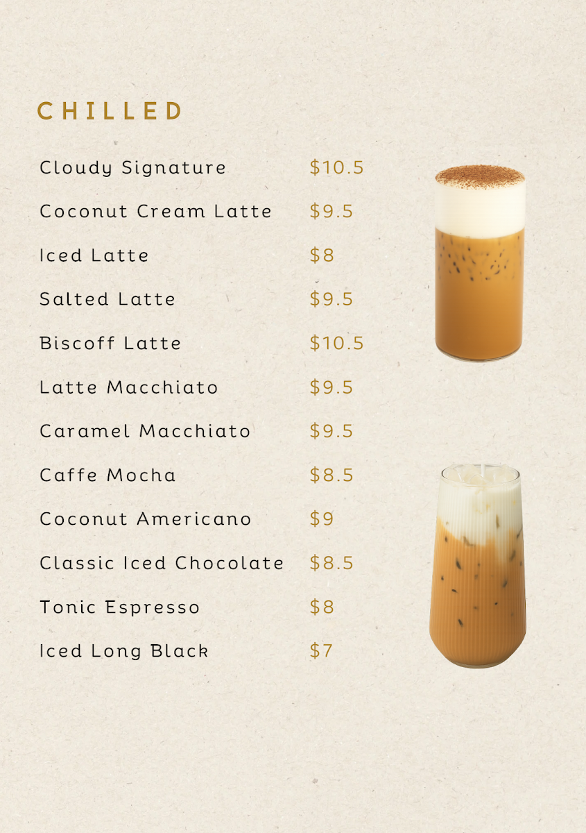 Menu, Cloud Brew Cafe