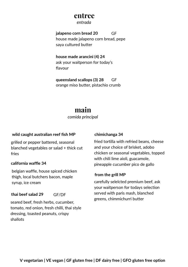 Menu, Portside Cafe & Restaurant