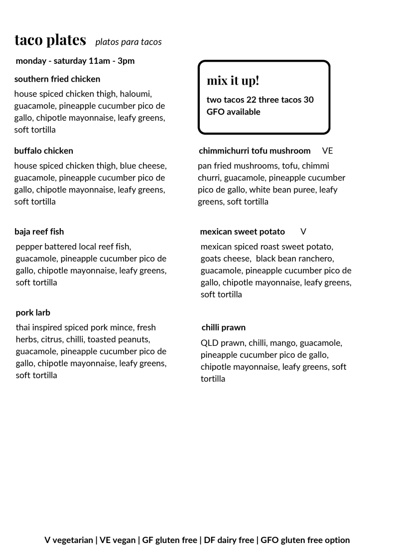 Menu, Portside Cafe & Restaurant