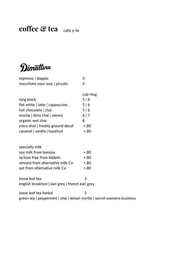 Menu, Portside Cafe & Restaurant