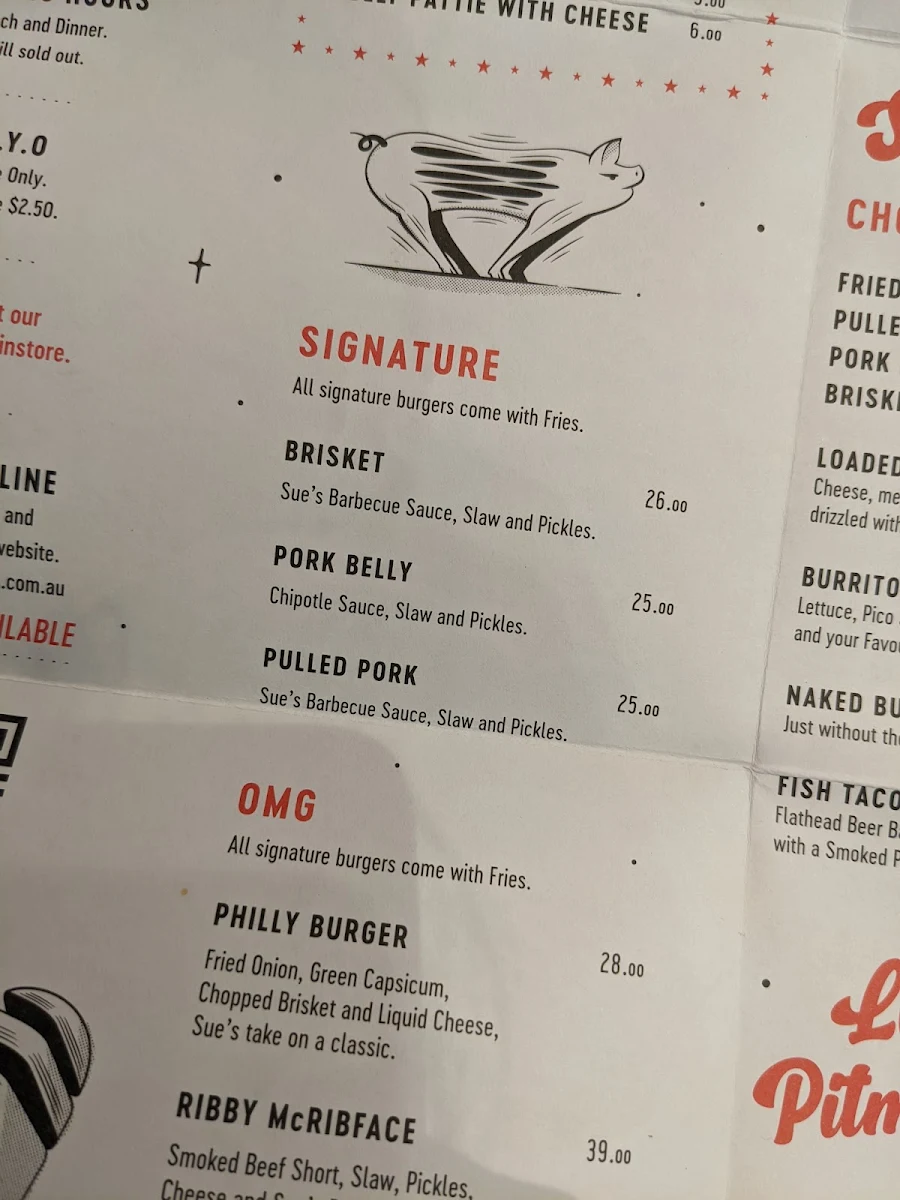 Menu, Smoky Sue's Barbecue Penrith