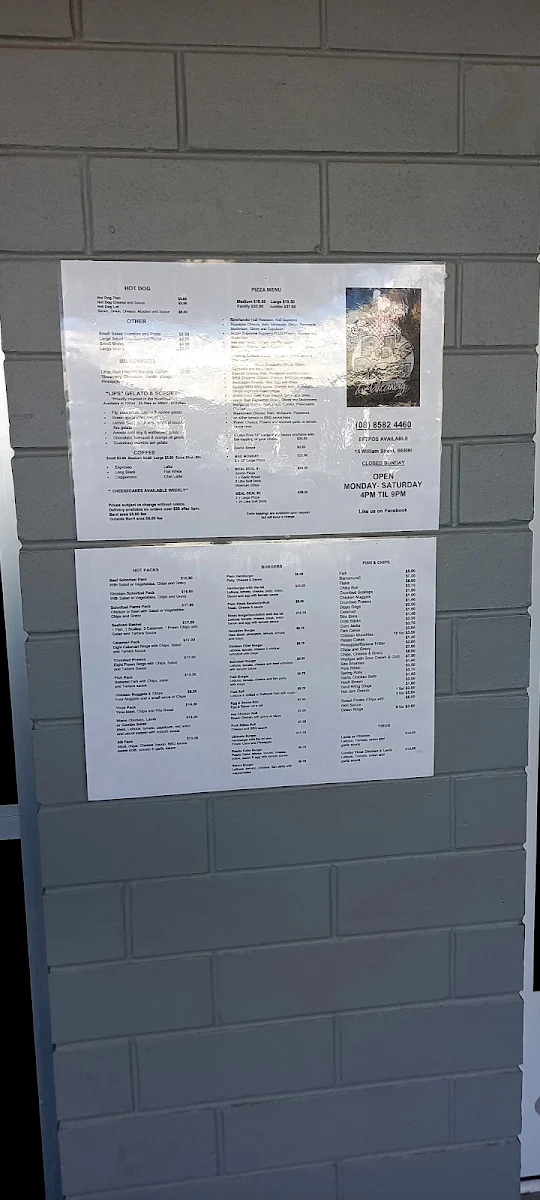 Menu, PJ's Pizza & Takeaway