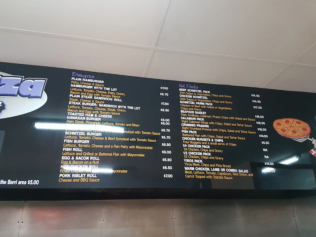 Menu, PJ's Pizza & Takeaway