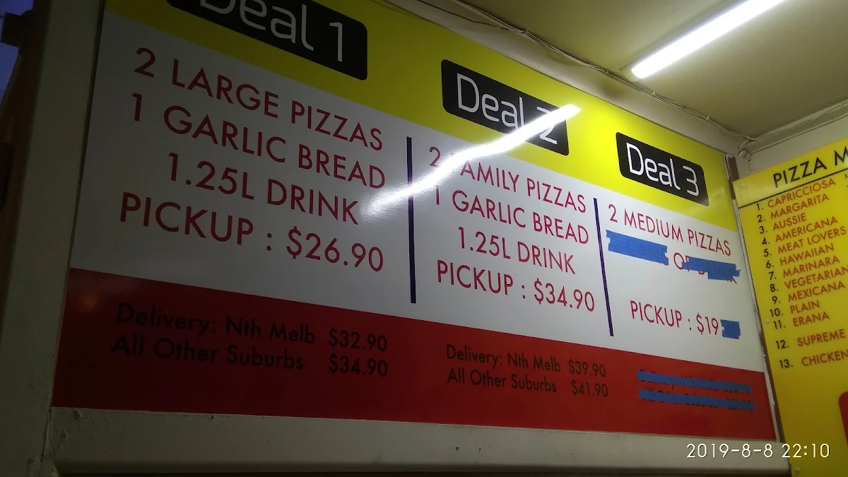 Menu, Pioneer Pizza