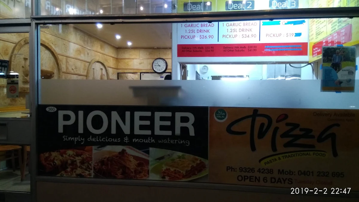 Menu, Pioneer Pizza