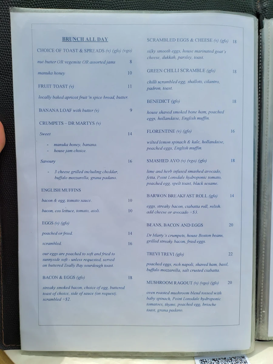 Menu, Barwon Ebb & Flow