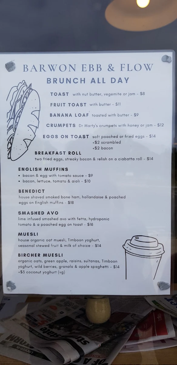 Menu, Barwon Ebb & Flow