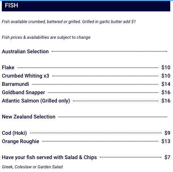 Menu, Fisheries on the Spit