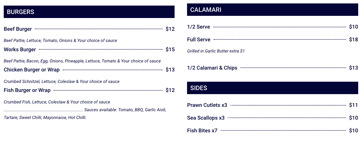 Menu, Fisheries on the Spit
